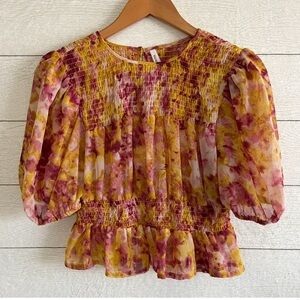 Live 4 Truth Chiffon Pink and Yellow Floral Blouse Size Medium